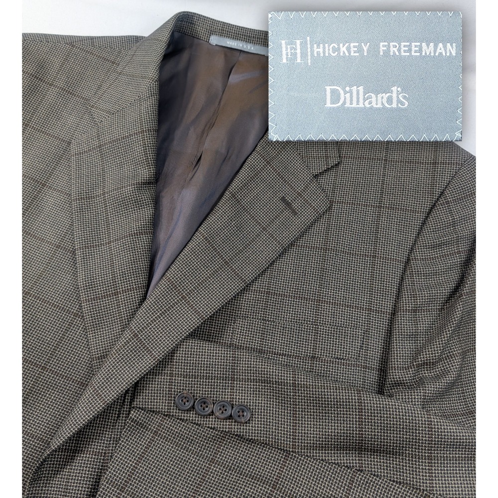 Hickey Freeman Blazer Sports Jacket Silk Wool Windowpane Check Plaid 48R 50"